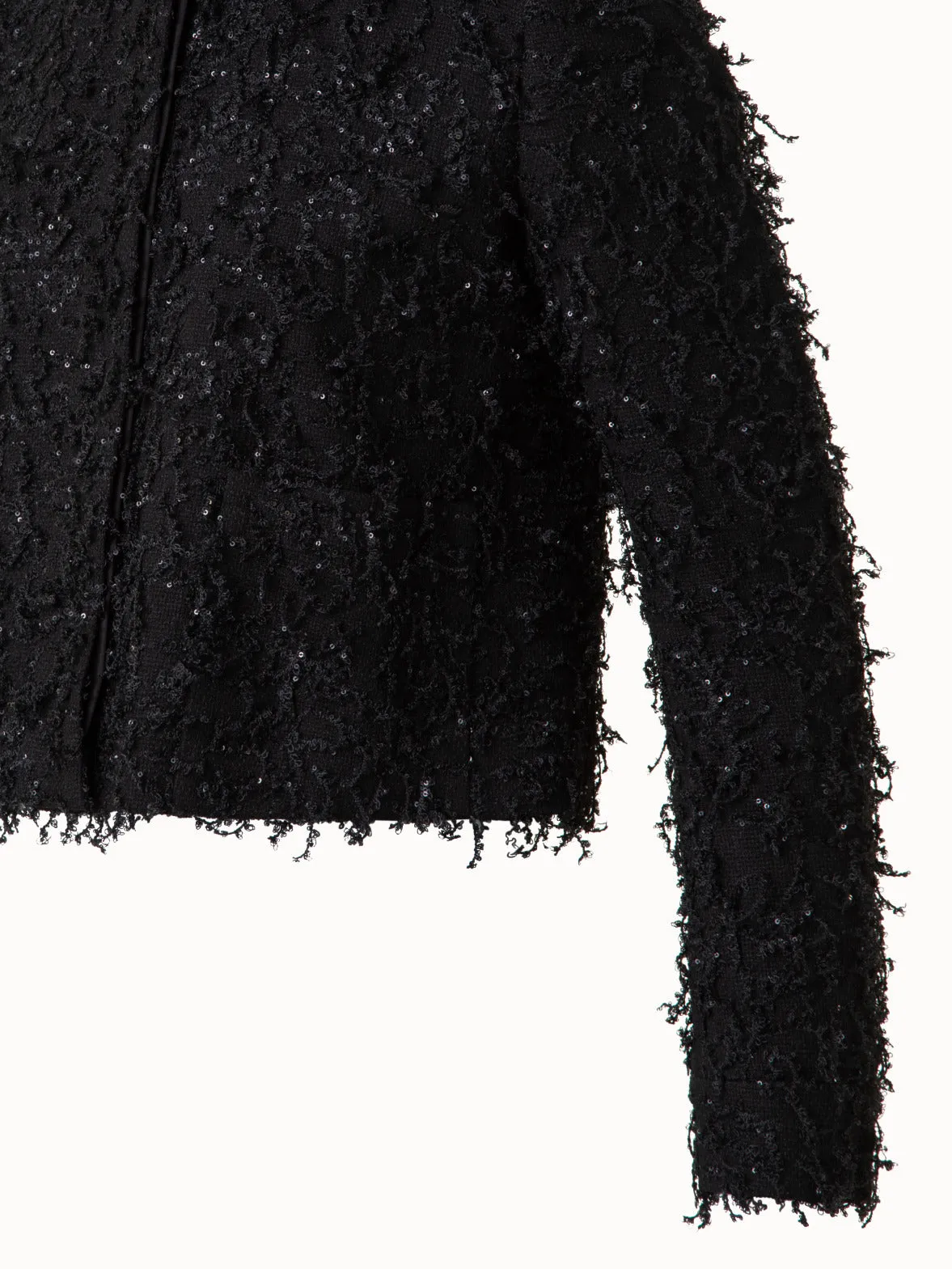 Short Jacket with Micro Sequins Fringed Boucl