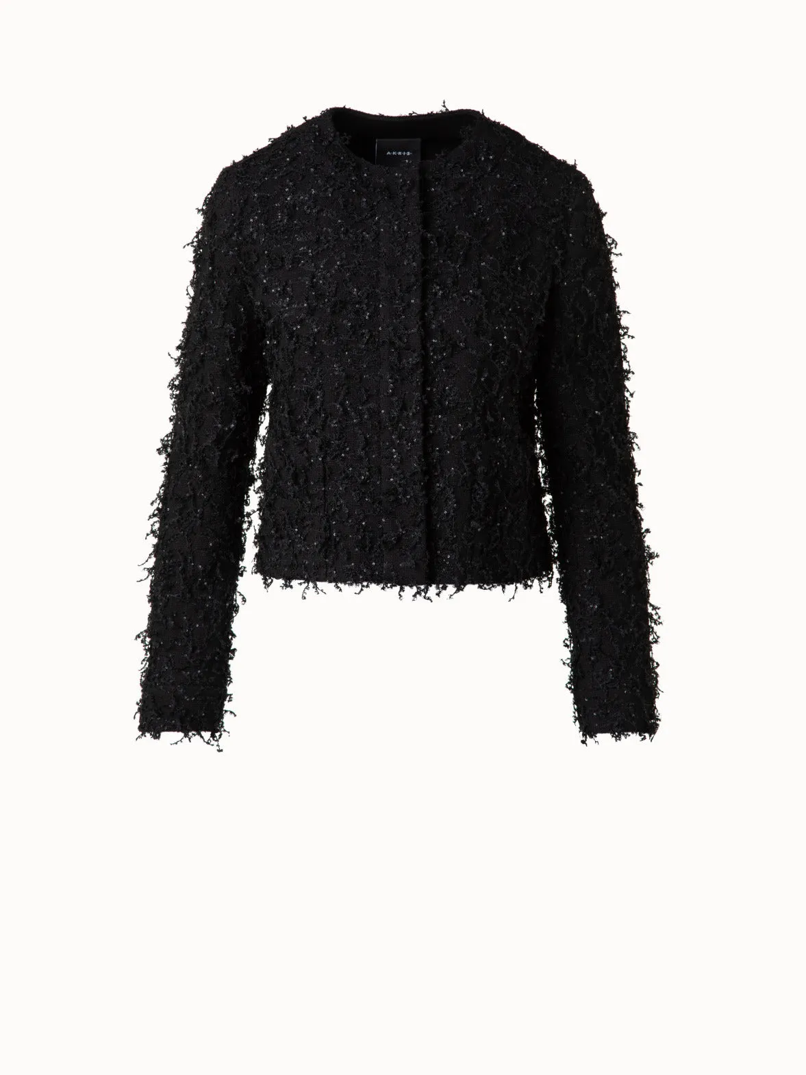 Short Jacket with Micro Sequins Fringed Boucl