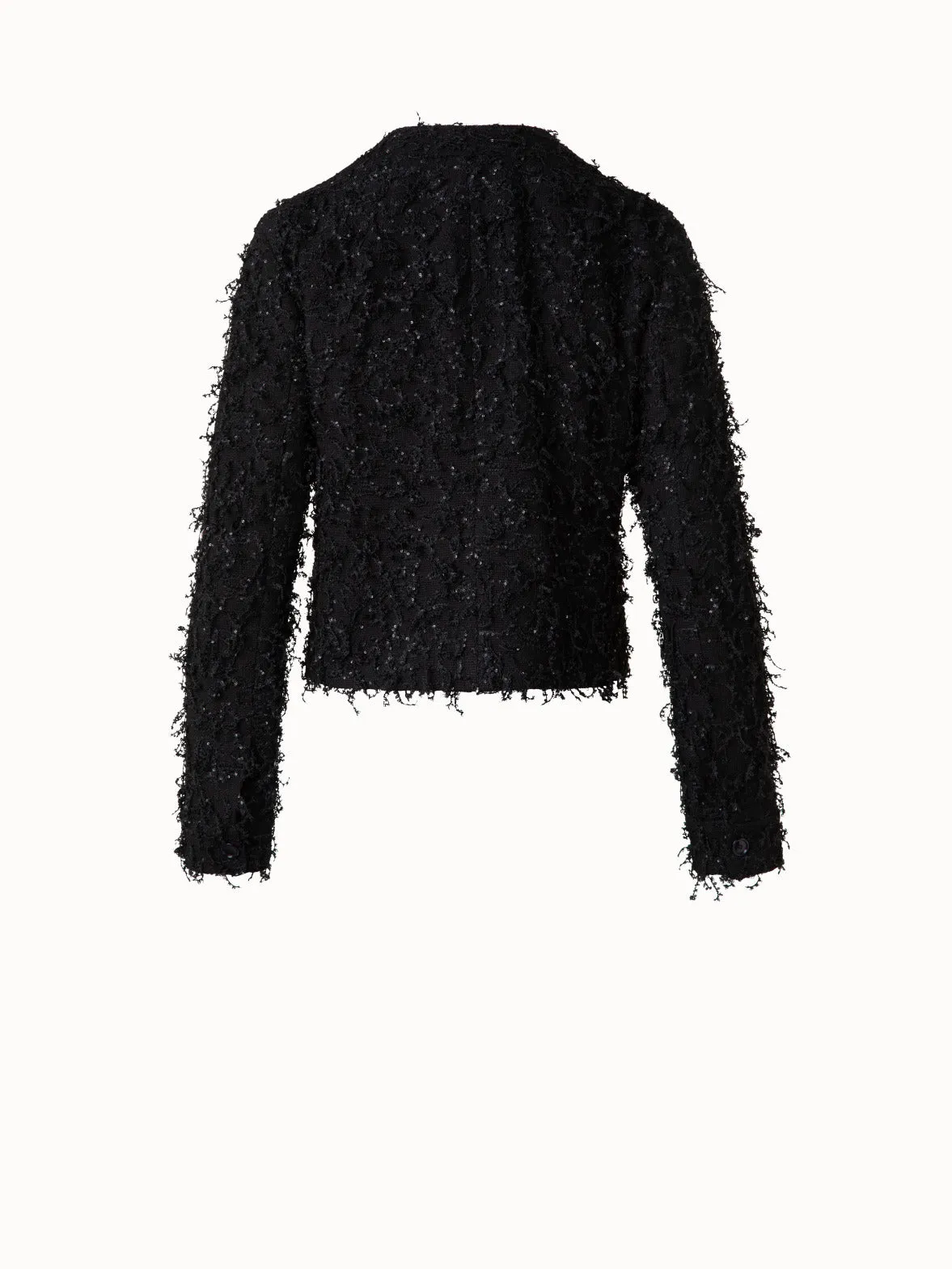 Short Jacket with Micro Sequins Fringed Boucl