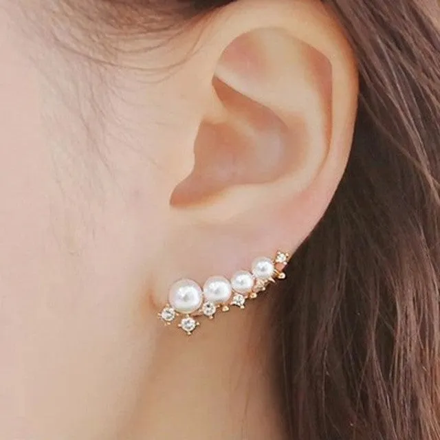 Silver needle simulated pearl ear cuff earrings for women bijoux beautiful stud earrings fashion jewelry