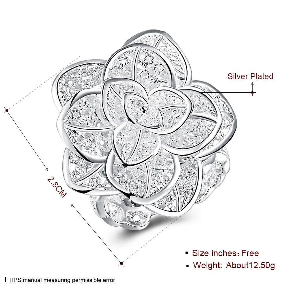 Silver-plated Fashion Jewelry Three Layer Flower Rings For Women Anel Masculino Rings Open Size