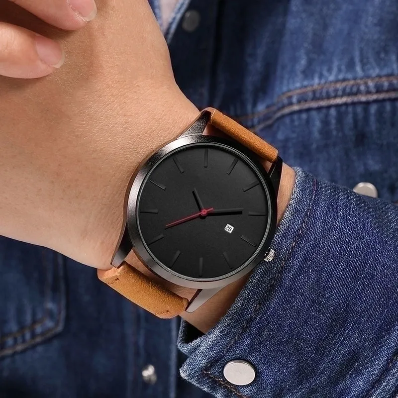 Simple Big Watch Men&#39;s Fashion Matte Belt Quartz Watch Men&#39;s Single Calendar Sports Watch