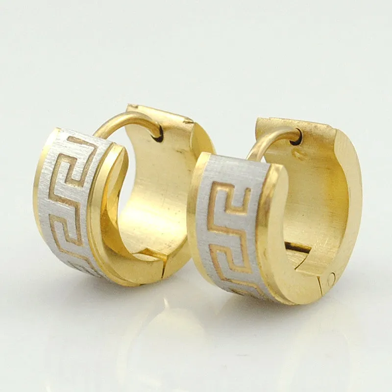 Stainless Steel Earrings Stud pendientes brincos jewelry Round Greek Key Women or Men Earrings Punk Rock