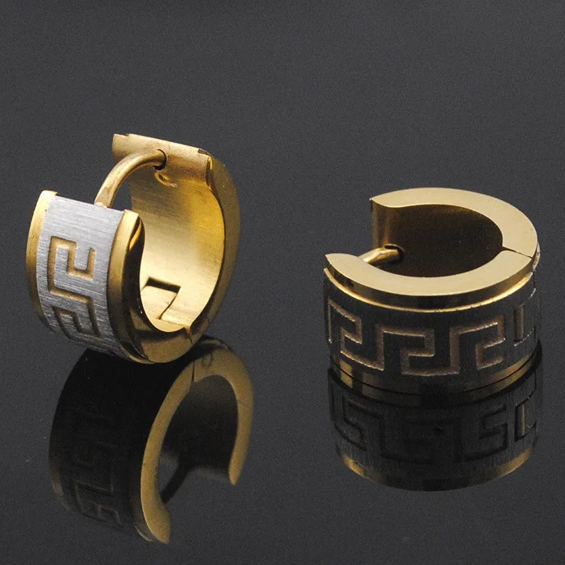 Stainless Steel Earrings Stud pendientes brincos jewelry Round Greek Key Women or Men Earrings Punk Rock