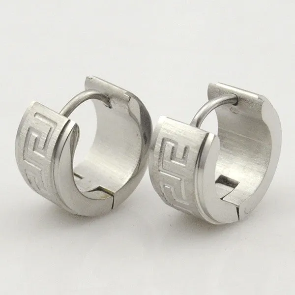 Stainless Steel Earrings Stud pendientes brincos jewelry Round Greek Key Women or Men Earrings Punk Rock