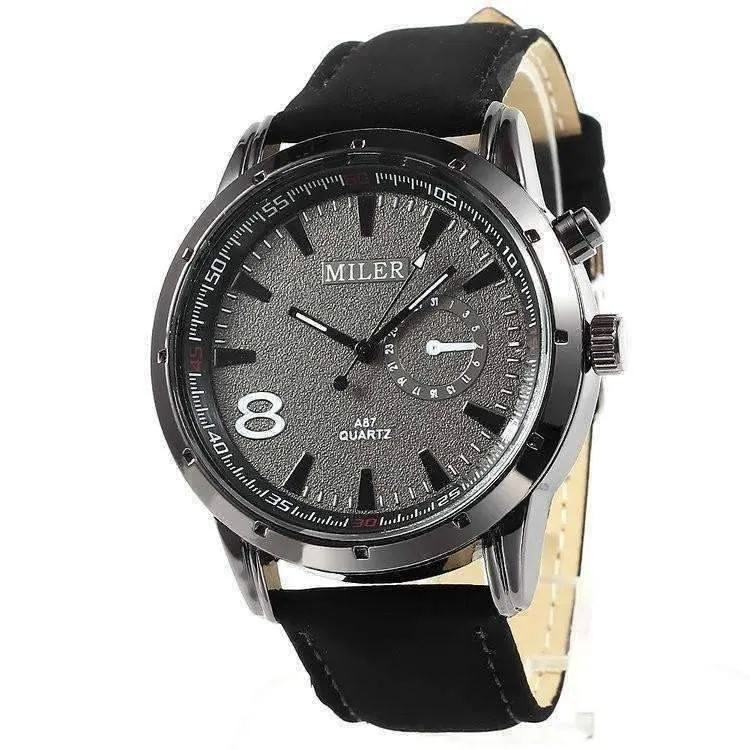 Sueded Leather 8 Watch in Black For Men or Women