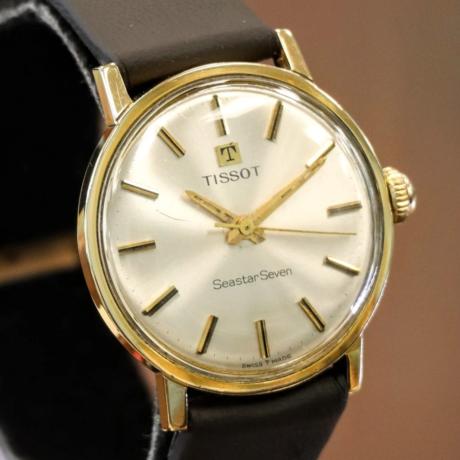 TISSOT Seastar Seven Dress Watch Waterproof Mechanical Vintage Wristwatch Round 32mm