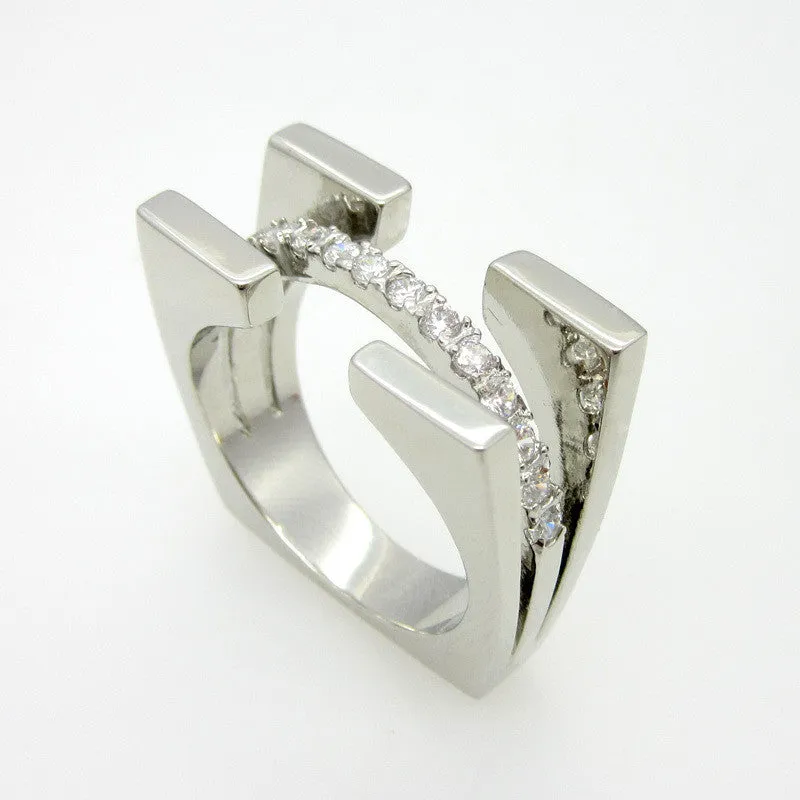 Top Quality Fashion Jewelry Square Double Luxury Brand Crystal Ring For Women 18K Rose Gold Plated With Cubic Zircon Ring