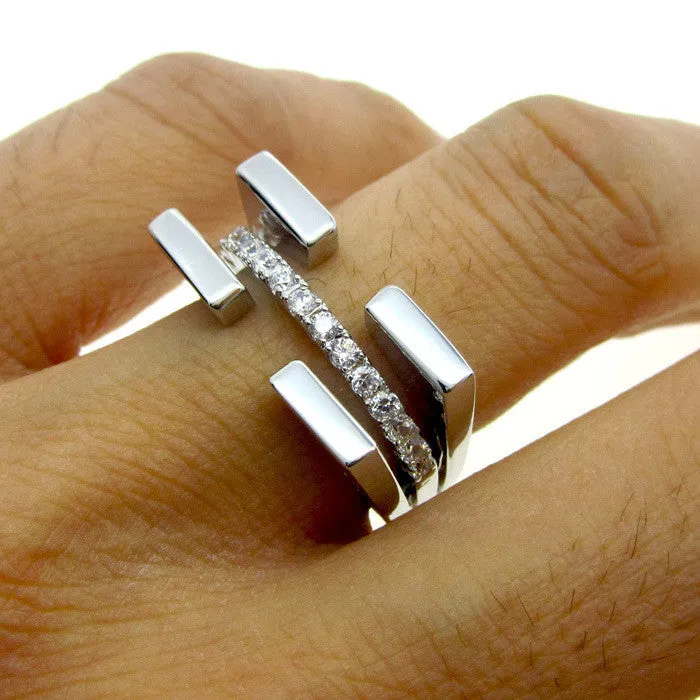 Top Quality Fashion Jewelry Square Double Luxury Brand Crystal Ring For Women 18K Rose Gold Plated With Cubic Zircon Ring