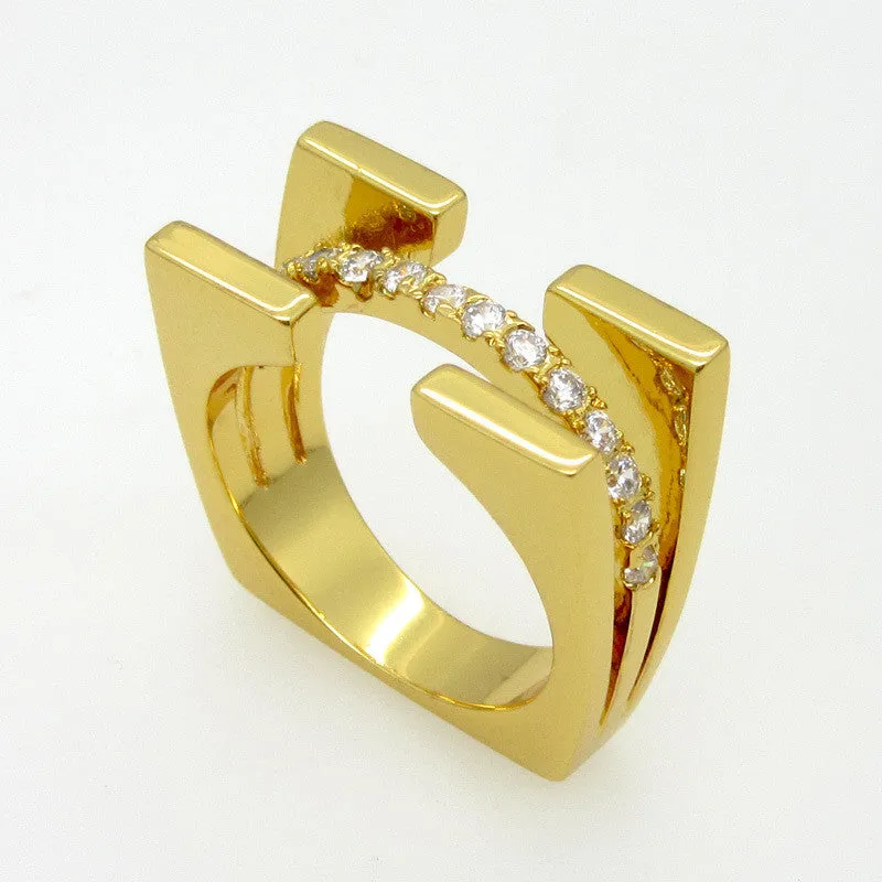 Top Quality Fashion Jewelry Square Double Luxury Brand Crystal Ring For Women 18K Rose Gold Plated With Cubic Zircon Ring