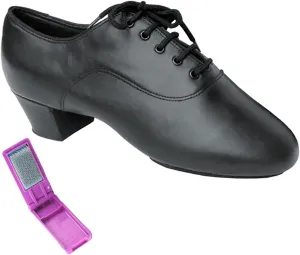 Very Fine Dance Shoes - Mens Latin, Rhythm, Waltz Ballroom Dance Shoes - S417-1.5-inch Heel and Foldable Brush Bundle - Black Leather - 11