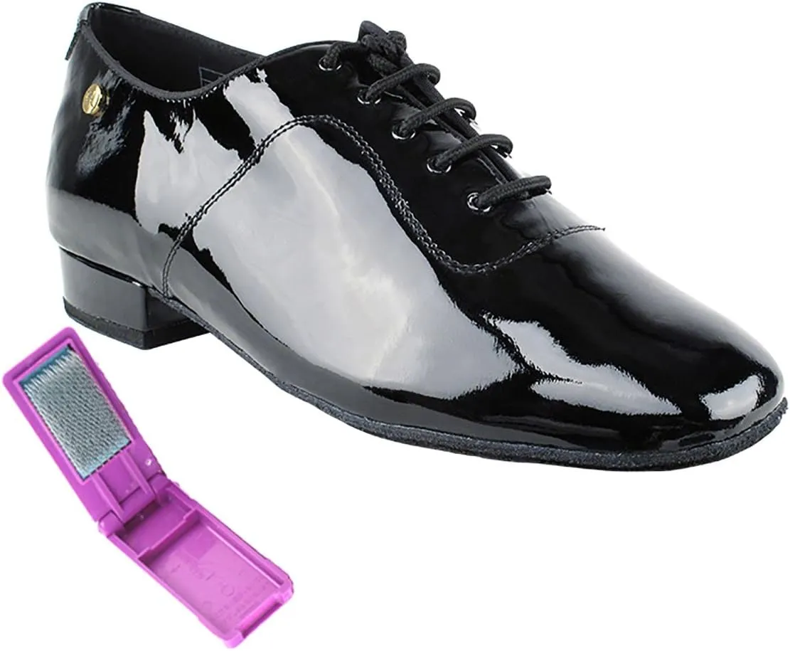 Very Fine Dance Shoes - Mens Standard, Smooth, Waltz Ballroom Dance Shoes - CD1427DB - 1-inch Heel and Foldable Brush Bundle - Black Patent - 10.5
