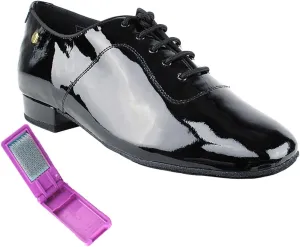 Very Fine Dance Shoes - Mens Standard, Smooth, Waltz Ballroom Dance Shoes - CD1427DB - 1-inch Heel and Foldable Brush Bundle - Black Patent - 10.5