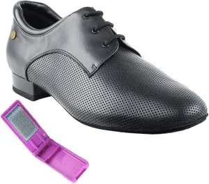 Very Fine Dance Shoes - Mens Standard, Smooth, Waltz Ballroom Dance Shoes - CD9426DB - 1-inch Heel and Foldable Brush Bundle - Black (Perforated) Leather - 12.5