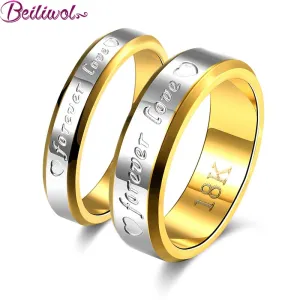 Wedding Couple Rings For Women & Men Engagement Stainless Steel Gold-color Forever Love Jewelry Fashion Ring Lover Gift No Fade