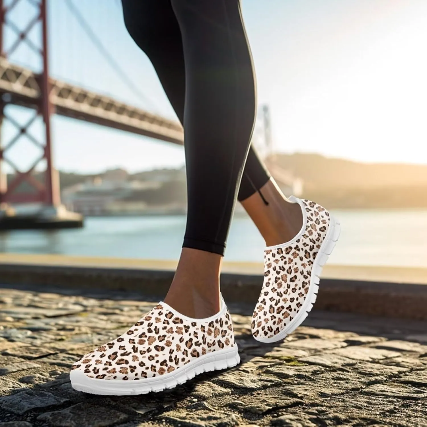 Women's Animal Print Slip On Shoes Low Cut Casual Walking Shoes Comfortable Outdoor Sports Running Flat Sneakers