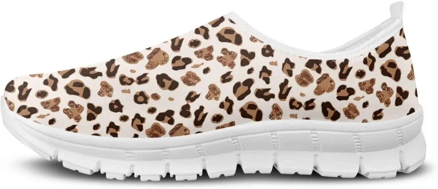 Women's Animal Print Slip On Shoes Low Cut Casual Walking Shoes Comfortable Outdoor Sports Running Flat Sneakers