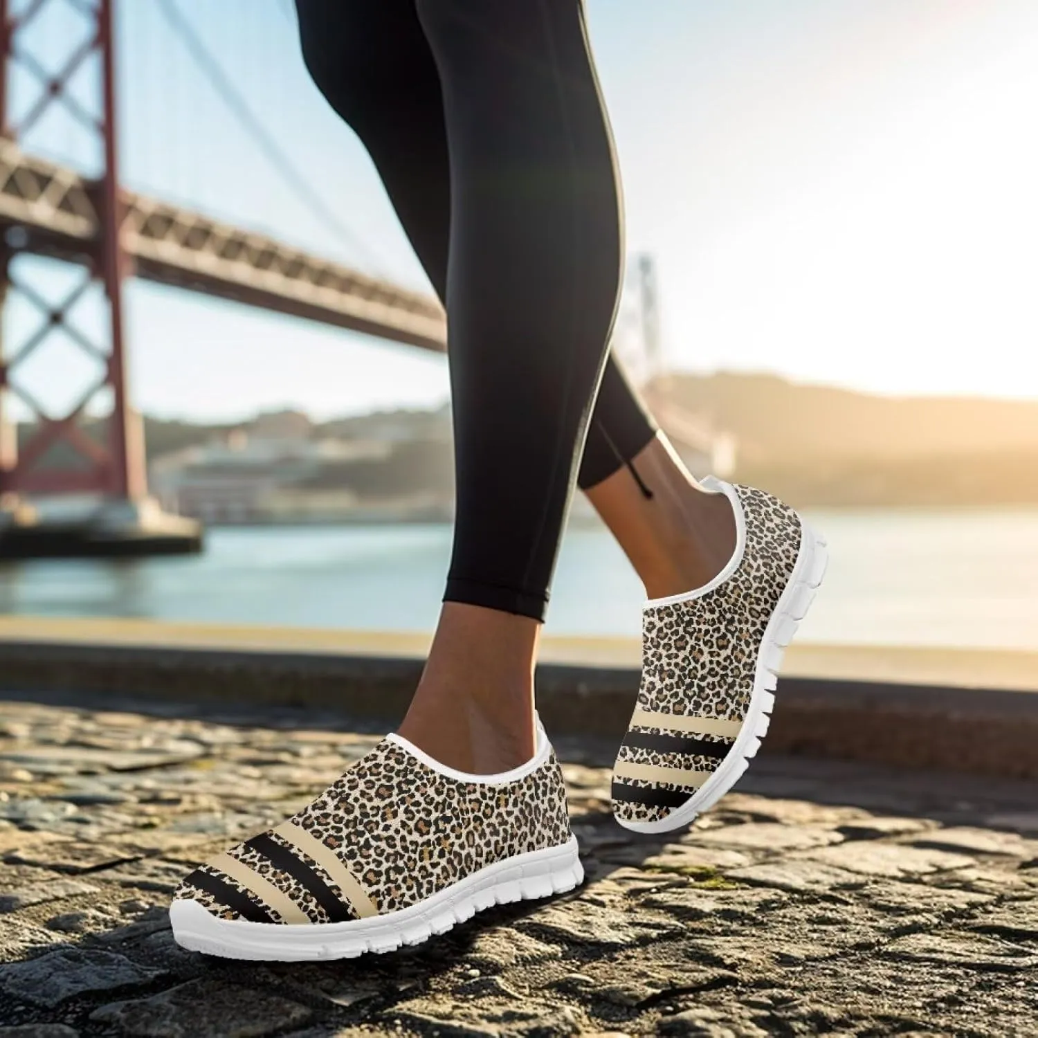 Women's Animal Print Slip On Shoes Low Cut Casual Walking Shoes Comfortable Outdoor Sports Running Flat Sneakers