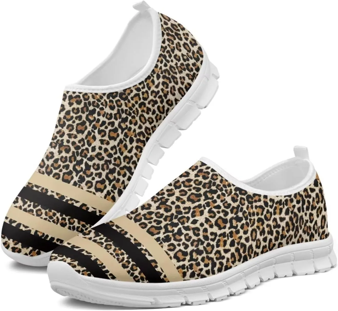 Women's Animal Print Slip On Shoes Low Cut Casual Walking Shoes Comfortable Outdoor Sports Running Flat Sneakers