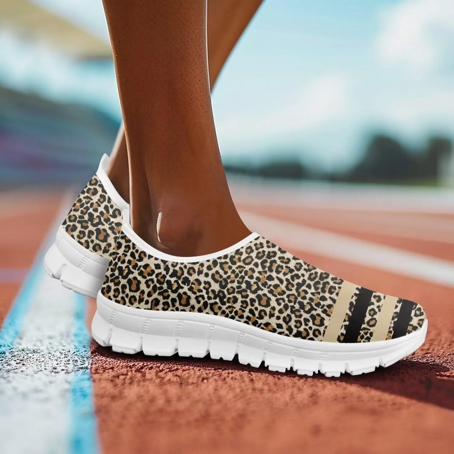 Women's Animal Print Slip On Shoes Low Cut Casual Walking Shoes Comfortable Outdoor Sports Running Flat Sneakers