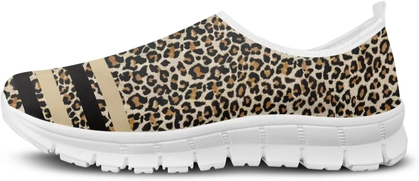 Women's Animal Print Slip On Shoes Low Cut Casual Walking Shoes Comfortable Outdoor Sports Running Flat Sneakers