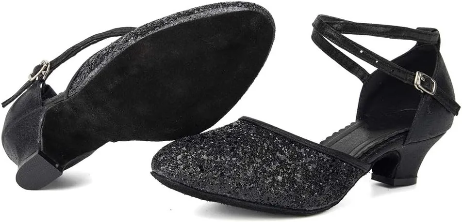 Womens Ballroom Dance Shoes Closed Toe Rhinestone Glitter Latin Salsa Performance Dance Shoes,Model 225