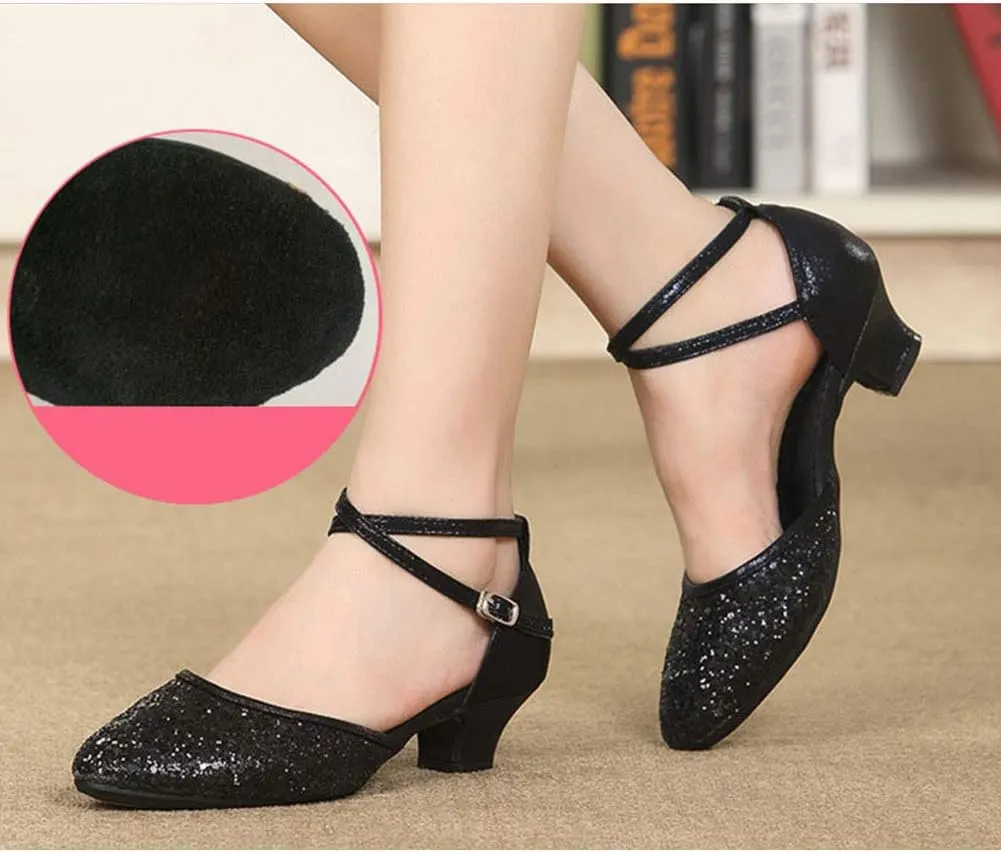 Womens Ballroom Dance Shoes Closed Toe Rhinestone Glitter Latin Salsa Performance Dance Shoes,Model 225