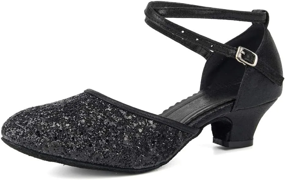 Womens Ballroom Dance Shoes Closed Toe Rhinestone Glitter Latin Salsa Performance Dance Shoes,Model 225