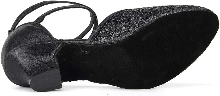 Womens Ballroom Dance Shoes Closed Toe Rhinestone Glitter Latin Salsa Performance Dance Shoes,Model 225