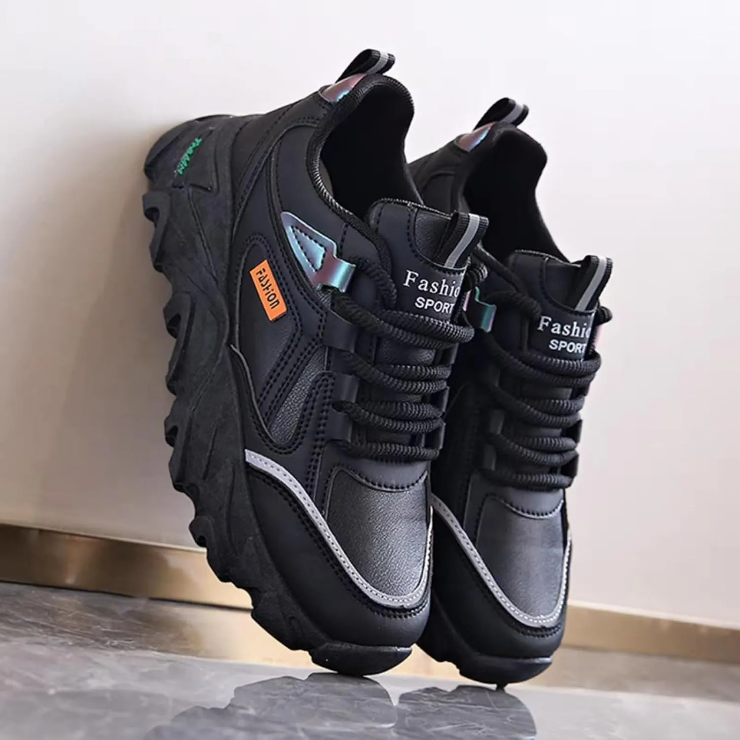 Womens Fashion Leather Lace Up Platform Sneakers Casual Non-Slip Shock Absorbing Heighten Walking Workout Driving Shoes