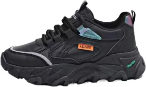 Womens Fashion Leather Lace Up Platform Sneakers Casual Non-Slip Shock Absorbing Heighten Walking Workout Driving Shoes
