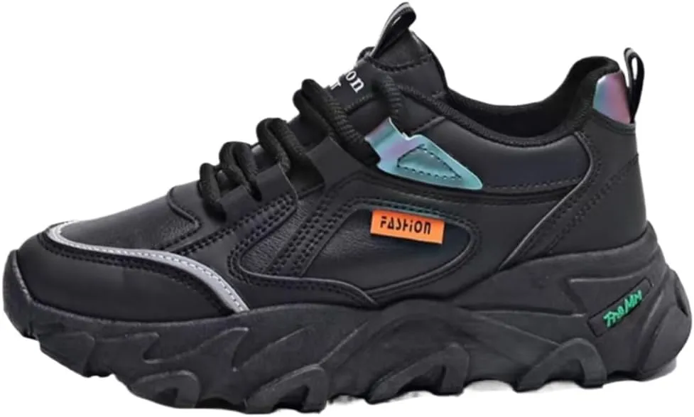 Womens Fashion Leather Lace Up Platform Sneakers Casual Non-Slip Shock Absorbing Heighten Walking Workout Driving Shoes