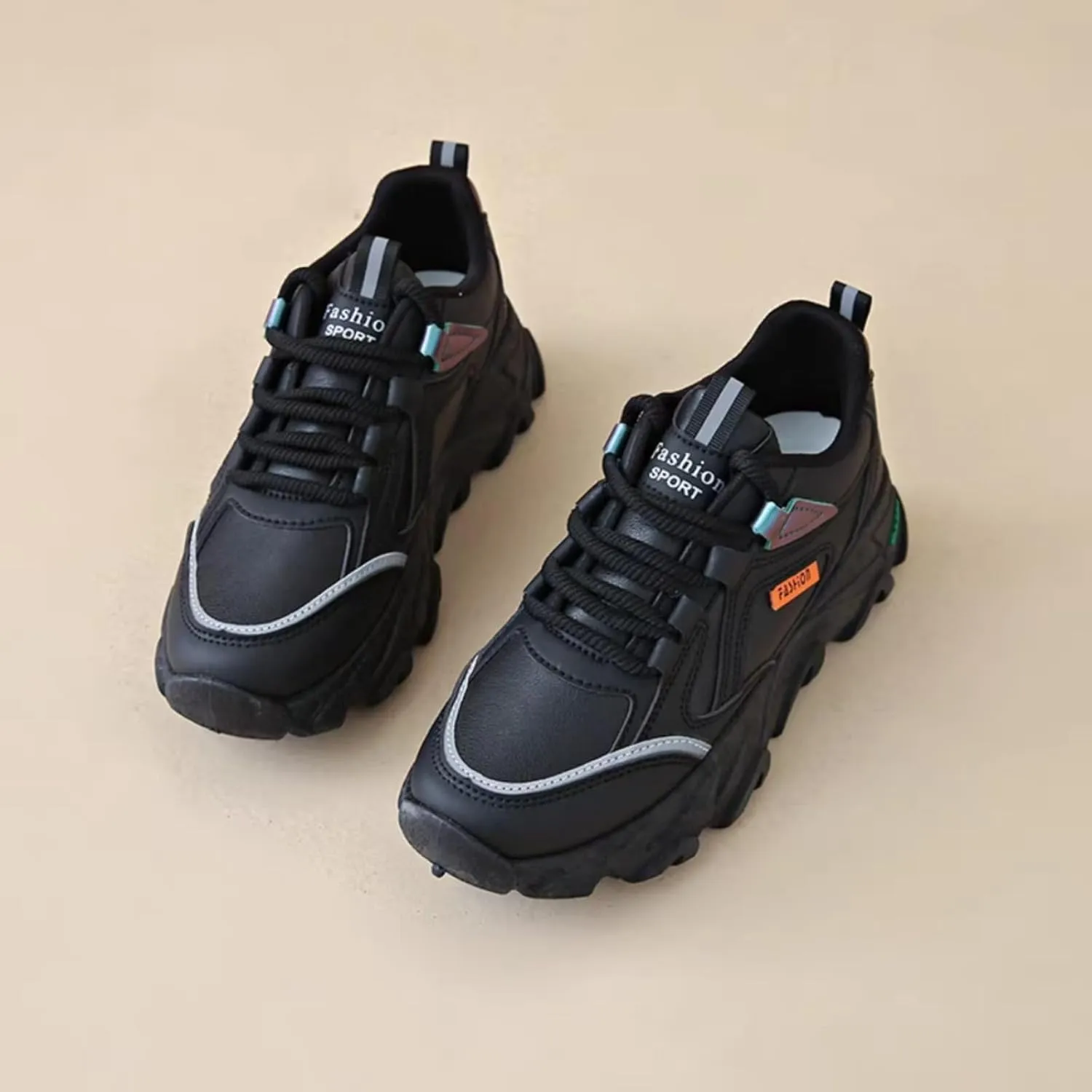 Womens Fashion Leather Lace Up Platform Sneakers Casual Non-Slip Shock Absorbing Heighten Walking Workout Driving Shoes
