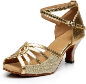Women's Fashion Open Toe Ballroom Latin Samba Party Wedding Performance Professional Dance Shoes