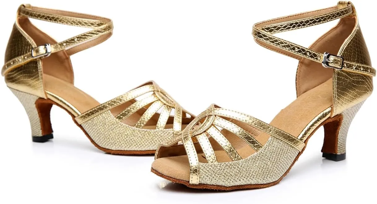 Women's Fashion Open Toe Ballroom Latin Samba Party Wedding Performance Professional Dance Shoes