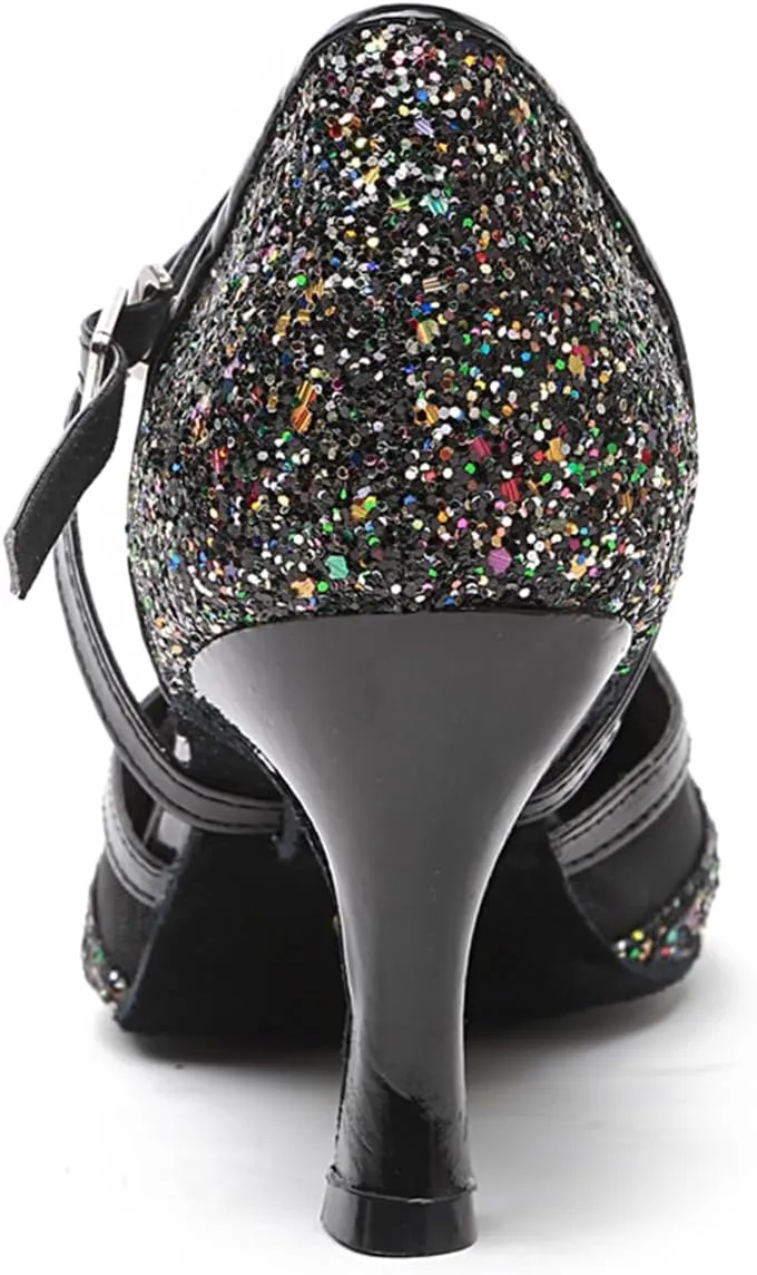 Women's Glitter Closed Toe Ballroom Morden Latin Tango Party Wedding Professional Dance Shoes