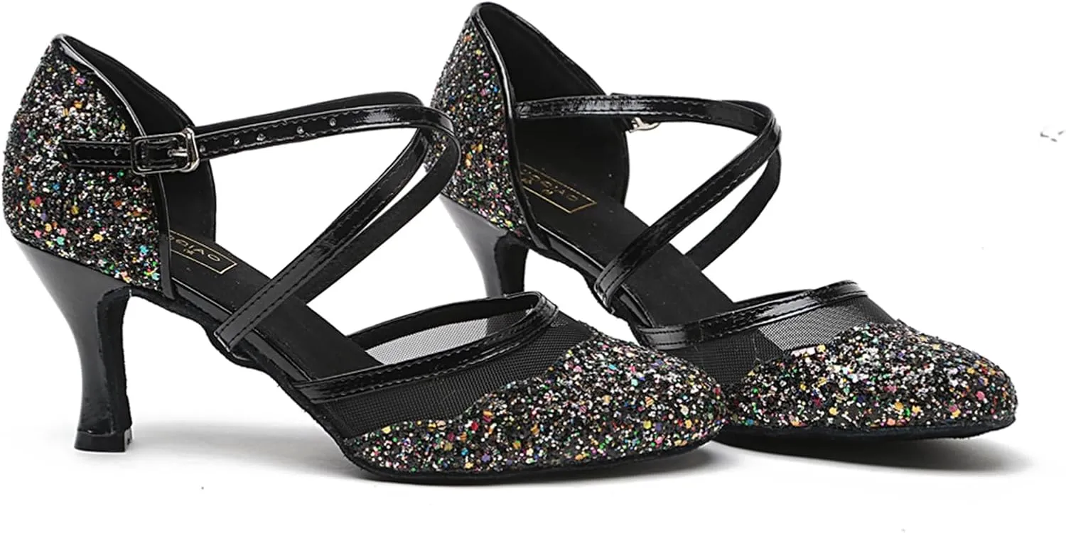 Women's Glitter Closed Toe Ballroom Morden Latin Tango Party Wedding Professional Dance Shoes