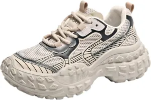 Womens Height Increase Breathable Mesh Lace Up Chunky Sneakers Fashion Platform Non-Slip Shoes Casual Dad Walking Driving Travel Hiking Shoes