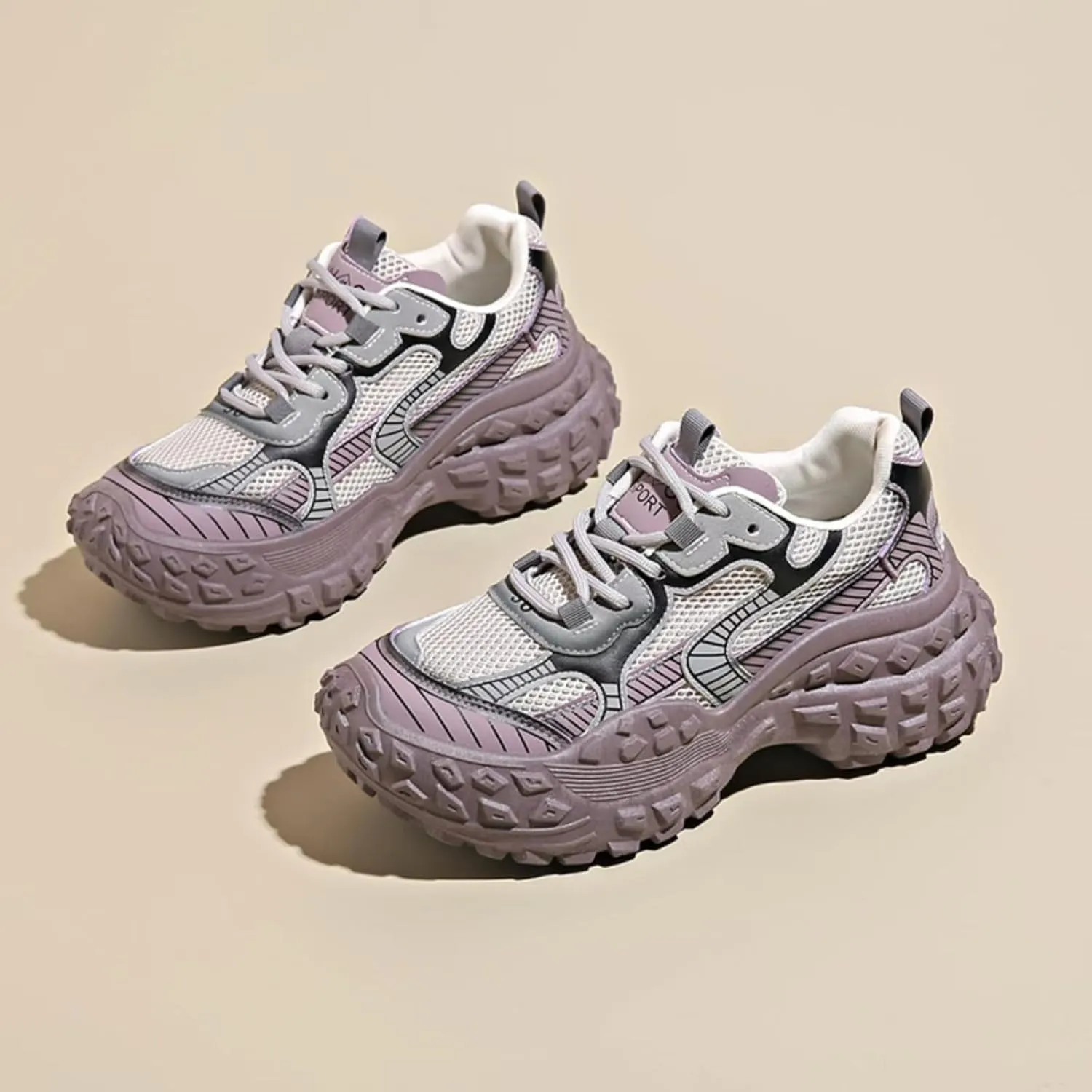 Womens Height Increase Breathable Mesh Lace Up Chunky Sneakers Fashion Platform Non-Slip Shoes Casual Dad Walking Driving Travel Hiking Shoes