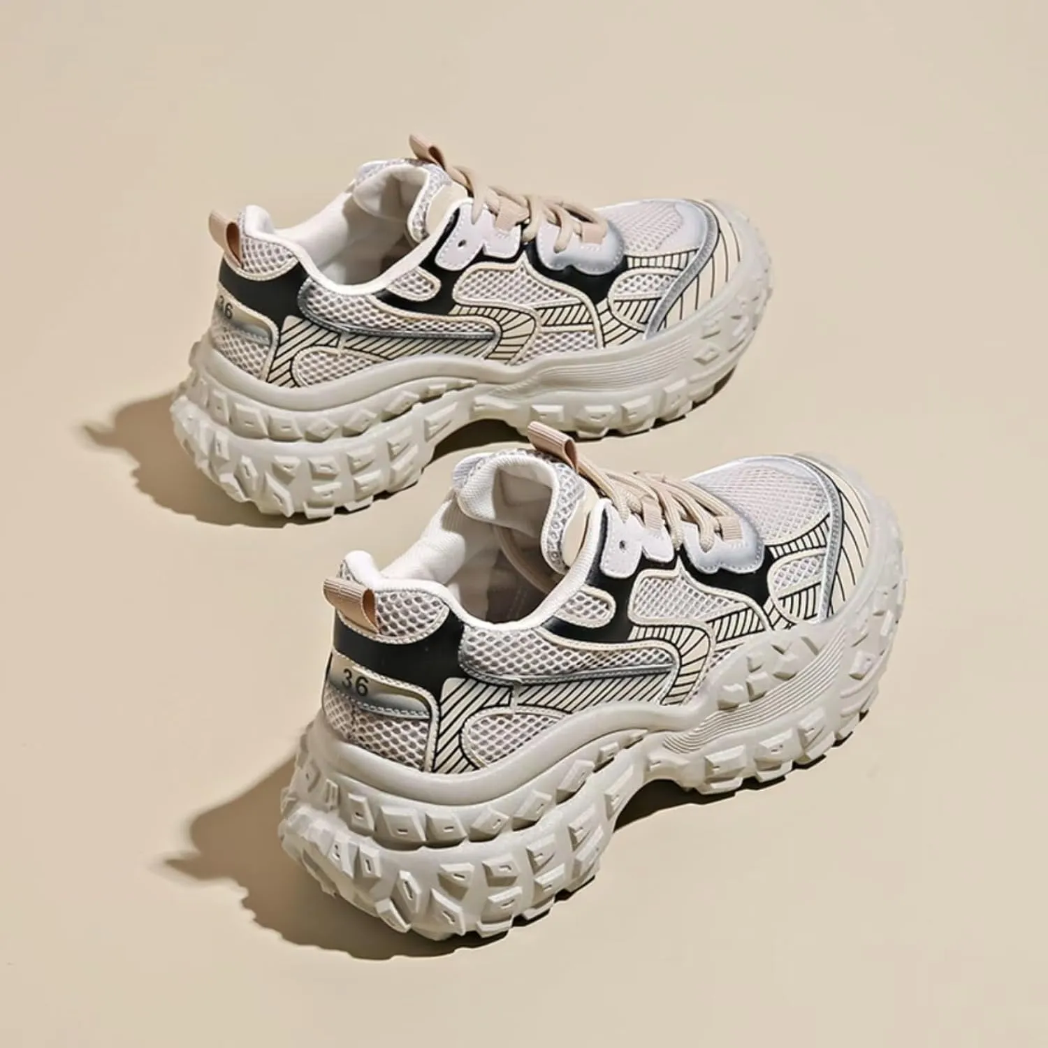 Womens Height Increase Breathable Mesh Lace Up Chunky Sneakers Fashion Platform Non-Slip Shoes Casual Dad Walking Driving Travel Hiking Shoes