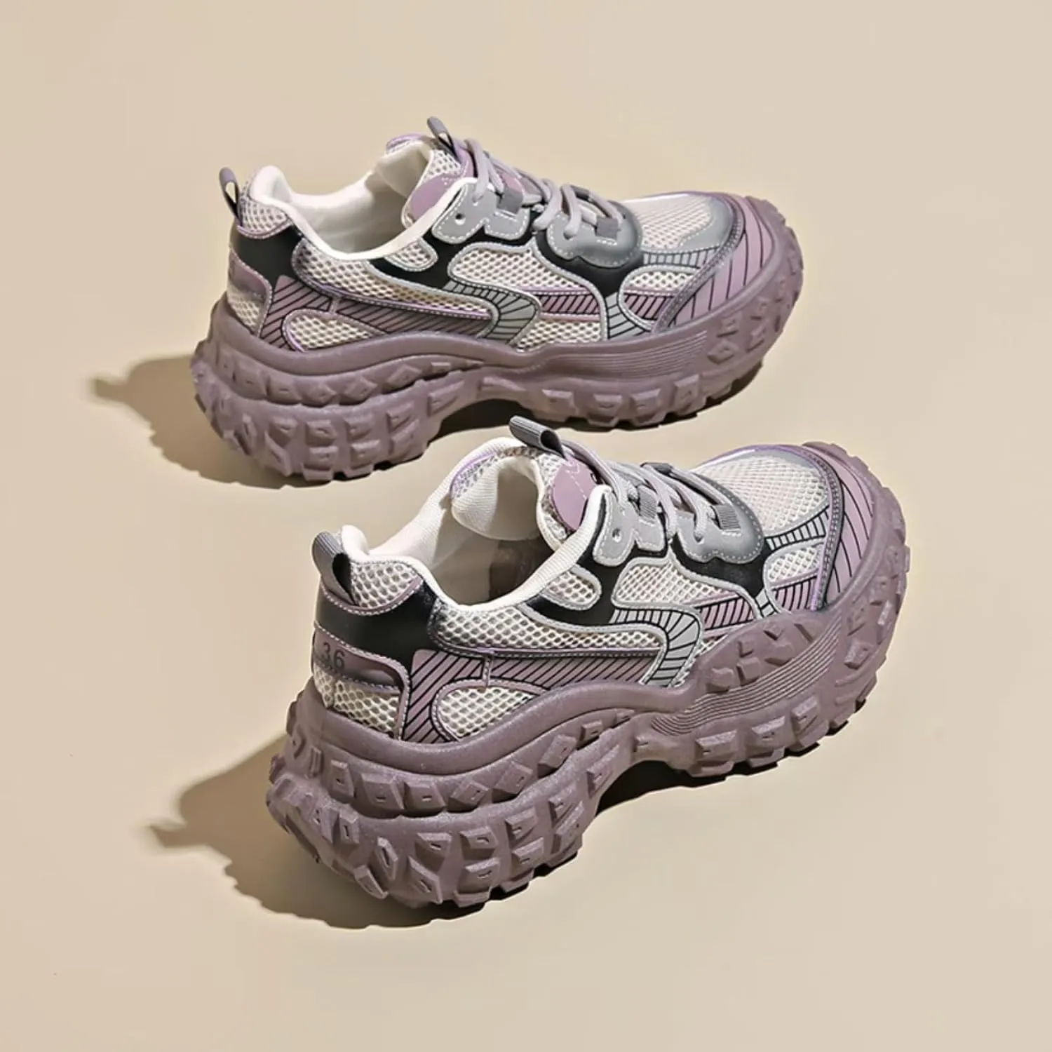 Womens Height Increase Breathable Mesh Lace Up Chunky Sneakers Fashion Platform Non-Slip Shoes Casual Dad Walking Driving Travel Hiking Shoes
