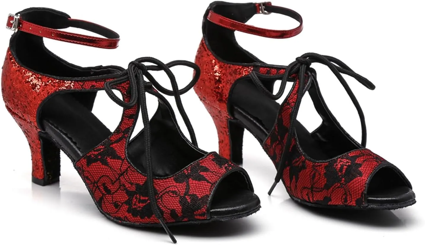Women's Lace Mesh at Vamp Synthetic Ballroom Morden Tango Party Wedding Practice Professional Dance Shoes