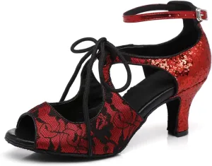 Women's Lace Mesh at Vamp Synthetic Ballroom Morden Tango Party Wedding Practice Professional Dance Shoes