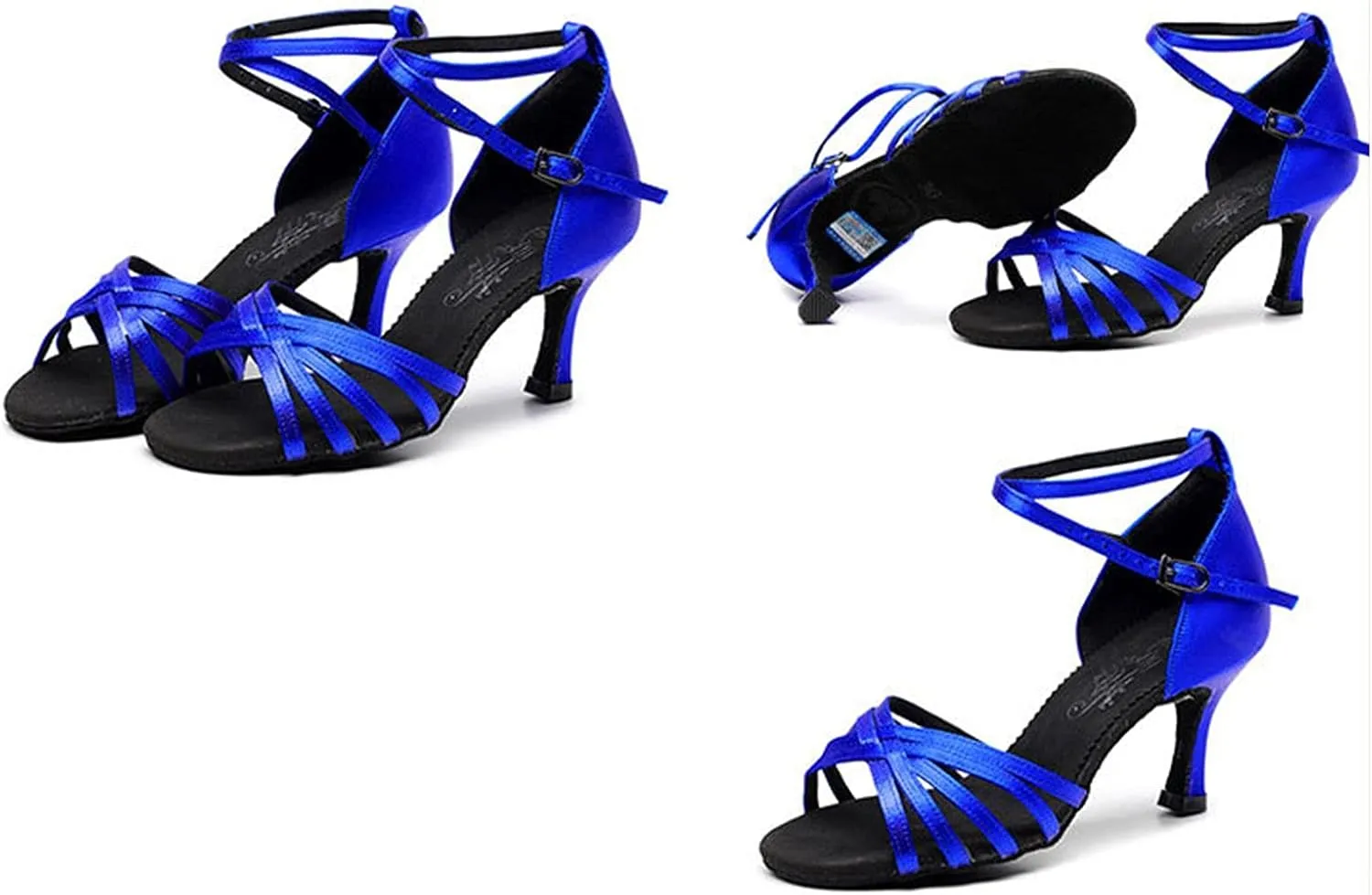 Women's Professional Latin Dance Shoes, Satin Ballroom Salsa Shoes Women, Women Ballroom Dance Shoes Sandals (Color : Blue 7.5cm, Size : 8)