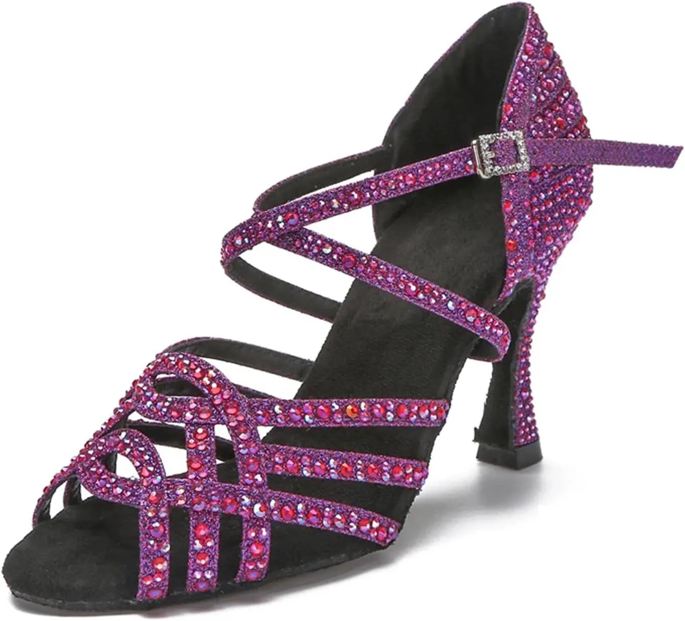 Women's Purple/Black Heels - Tango Ballroom Training Sandals (8.5CM/3.35")