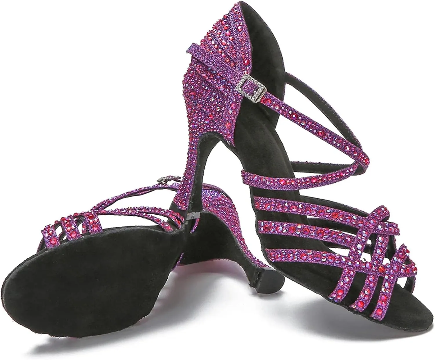 Women's Purple/Black Heels - Tango Ballroom Training Sandals (8.5CM/3.35")