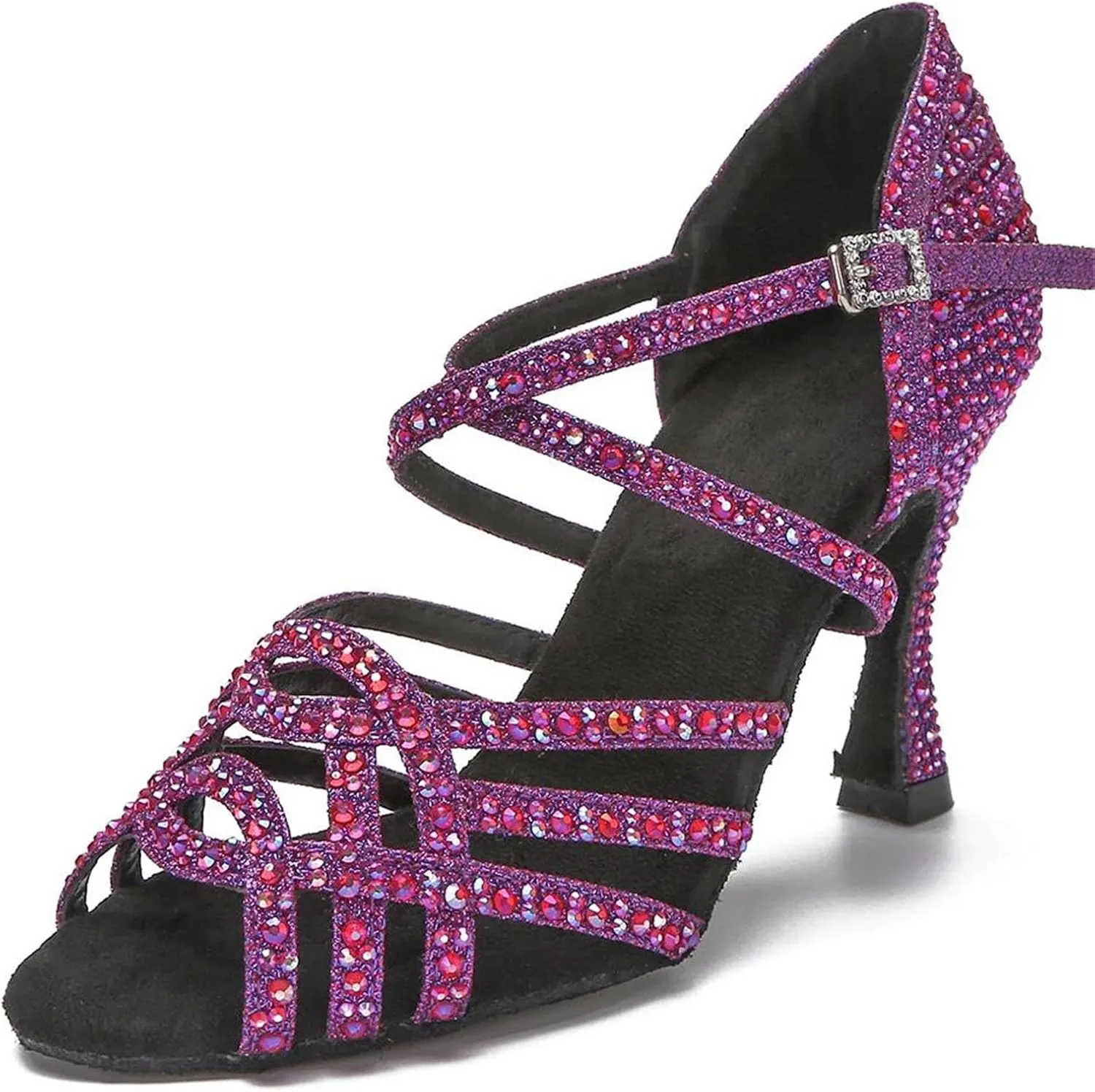 Women's Purple/Black Heels - Tango Ballroom Training Sandals (8.5CM/3.35")